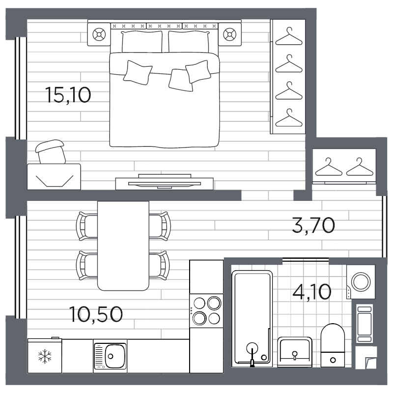 1-комнатная квартира, 33.4 м² в ЖК "PLUS Пулковский" - планировка, фото №1