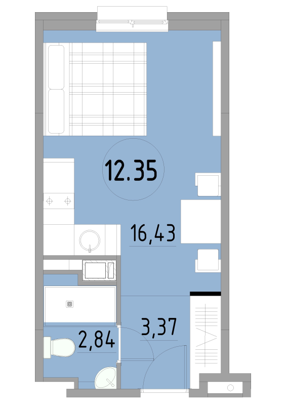 Квартира-студия, 22.64 м² в ЖК "Cosmos Smart Yuzhny" - планировка, фото №1