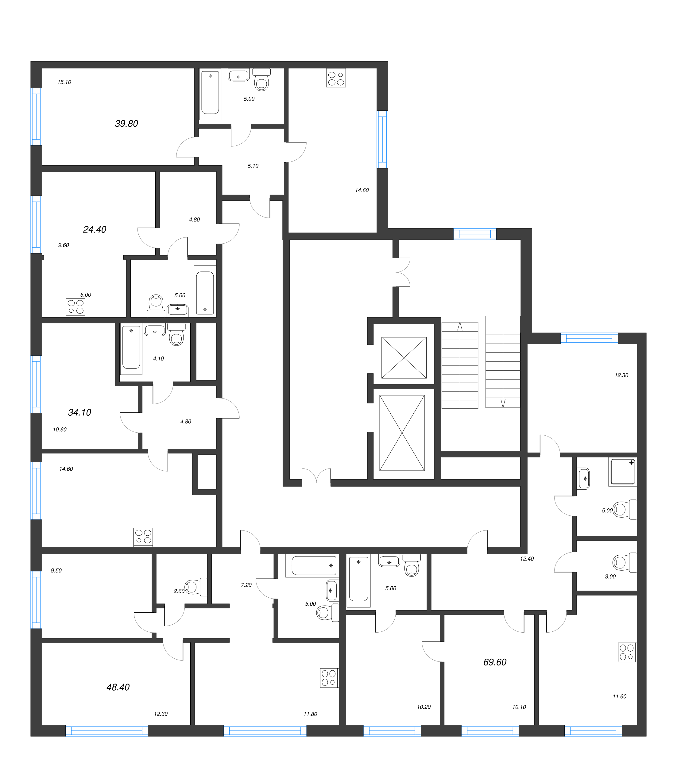3-комнатная квартира, 69.6 м² - планировка этажа