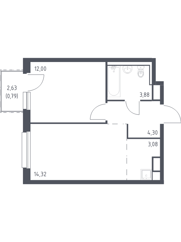 2-комнатная (Евро) квартира, 38.37 м² в ЖК "Новые Лаврики" - планировка, фото №1