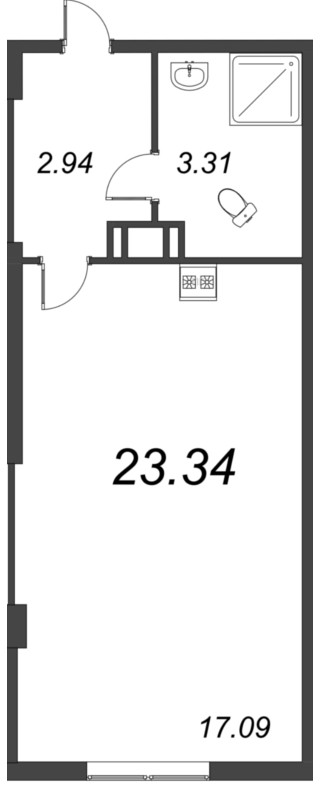 Квартира-студия, 23.1 м² в ЖК "Ромашки" - планировка, фото №1