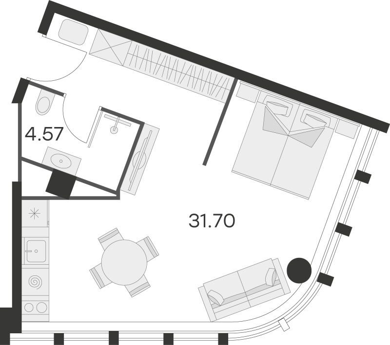 Квартира-студия, 35.4 м² в ЖК "25/7 Заневский" - планировка, фото №1