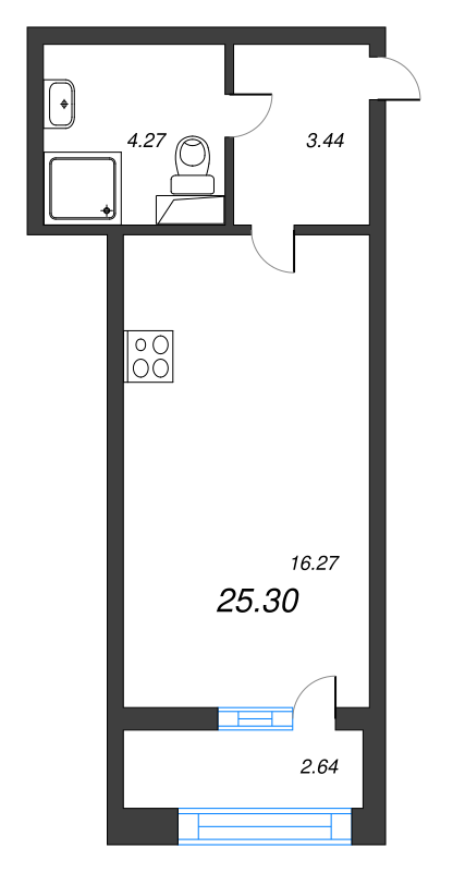 Квартира-студия, 25.3 м² - планировка, фото №1