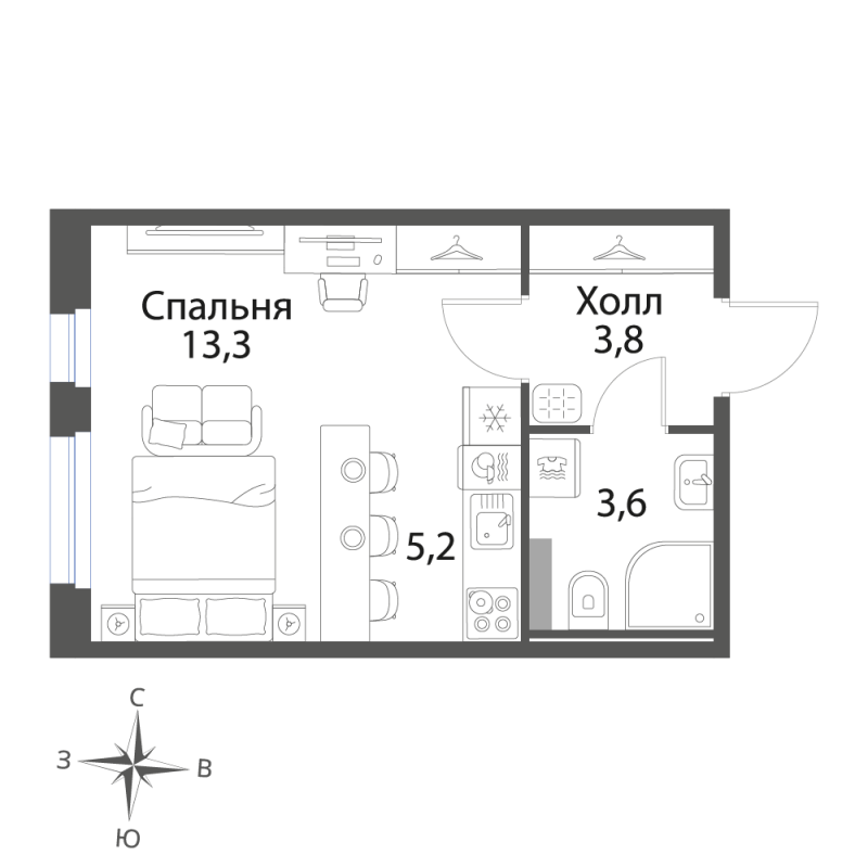 Квартира-студия, 25.9 м² в ЖК "Экография" - планировка, фото №1