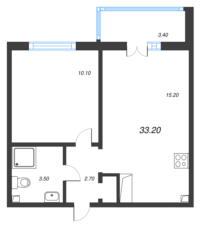 2-комнатная (Евро) квартира, 33.2 м² в ЖК "Пейзажный квартал" - планировка, фото №1