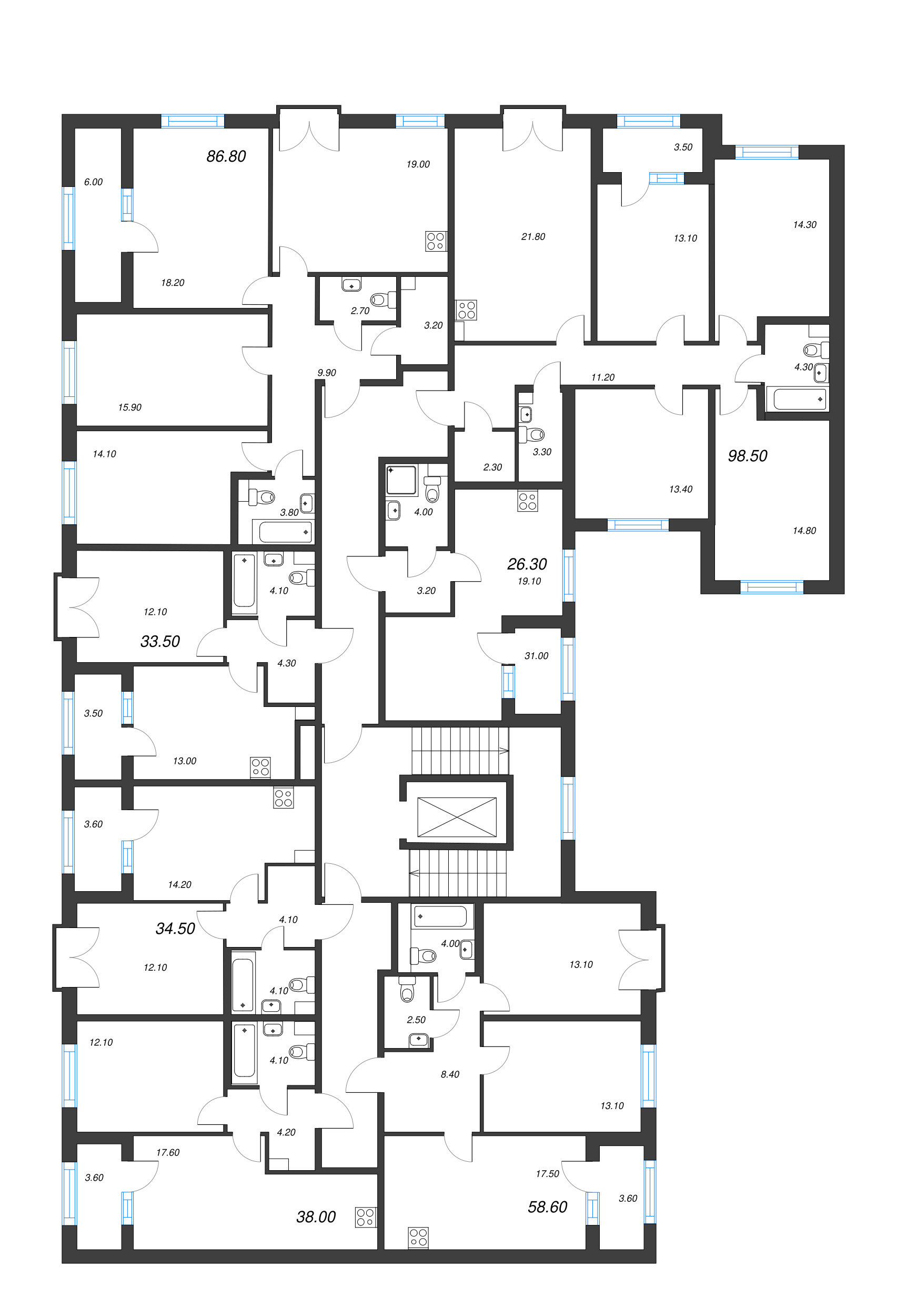 5-комнатная (Евро) квартира, 98.5 м² - планировка этажа