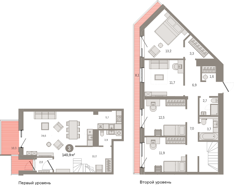 5-комнатная (Евро) квартира, 140.9 м² - планировка, фото №1