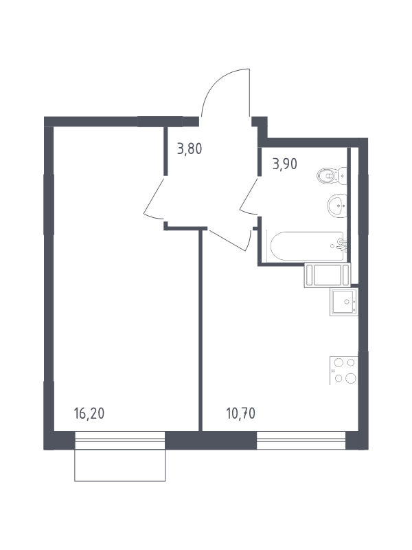1-комнатная квартира, 34.6 м² - планировка, фото №1