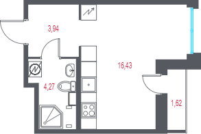 Квартира-студия, 25.45 м² в ЖК "Город-спутник Южный" - планировка, фото №1