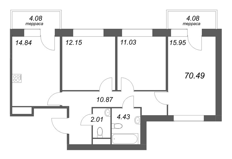 4-комнатная (Евро) квартира, 70.49 м² в ЖК "Дом на Курской" - планировка, фото №1