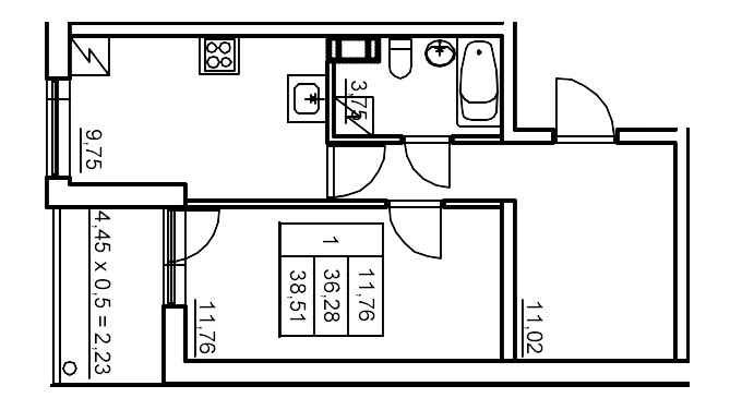 1-комнатная квартира, 39.79 м² в ЖК "Панорама Юкки" - планировка, фото №1