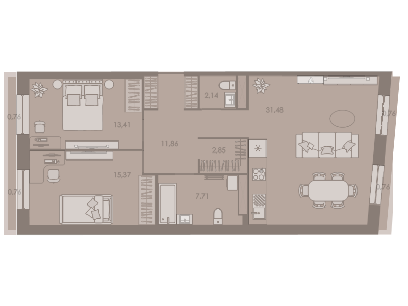 3-комнатная (Евро) квартира, 84.9 м² в ЖК "Северная корона" - планировка, фото №1