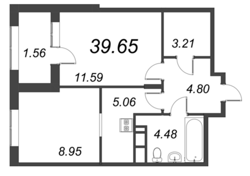 2-комнатная (Евро) квартира, 39.65 м² в ЖК "ВЕРЕН НОРТ сертолово" - планировка, фото №1