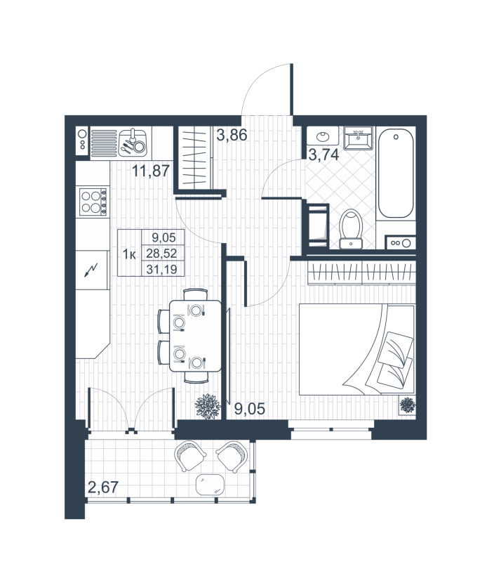 1-комнатная квартира, 29.86 м² в ЖК "Ново-Антропшино" - планировка, фото №1