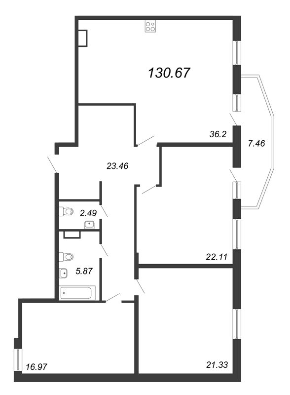 3-комнатная квартира, 127.5 м² - планировка, фото №1