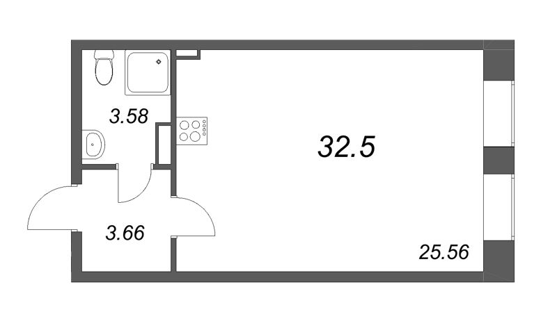 Квартира-студия, 33.1 м² в ЖК "VEREN VILLAGE стрельна" - планировка, фото №1