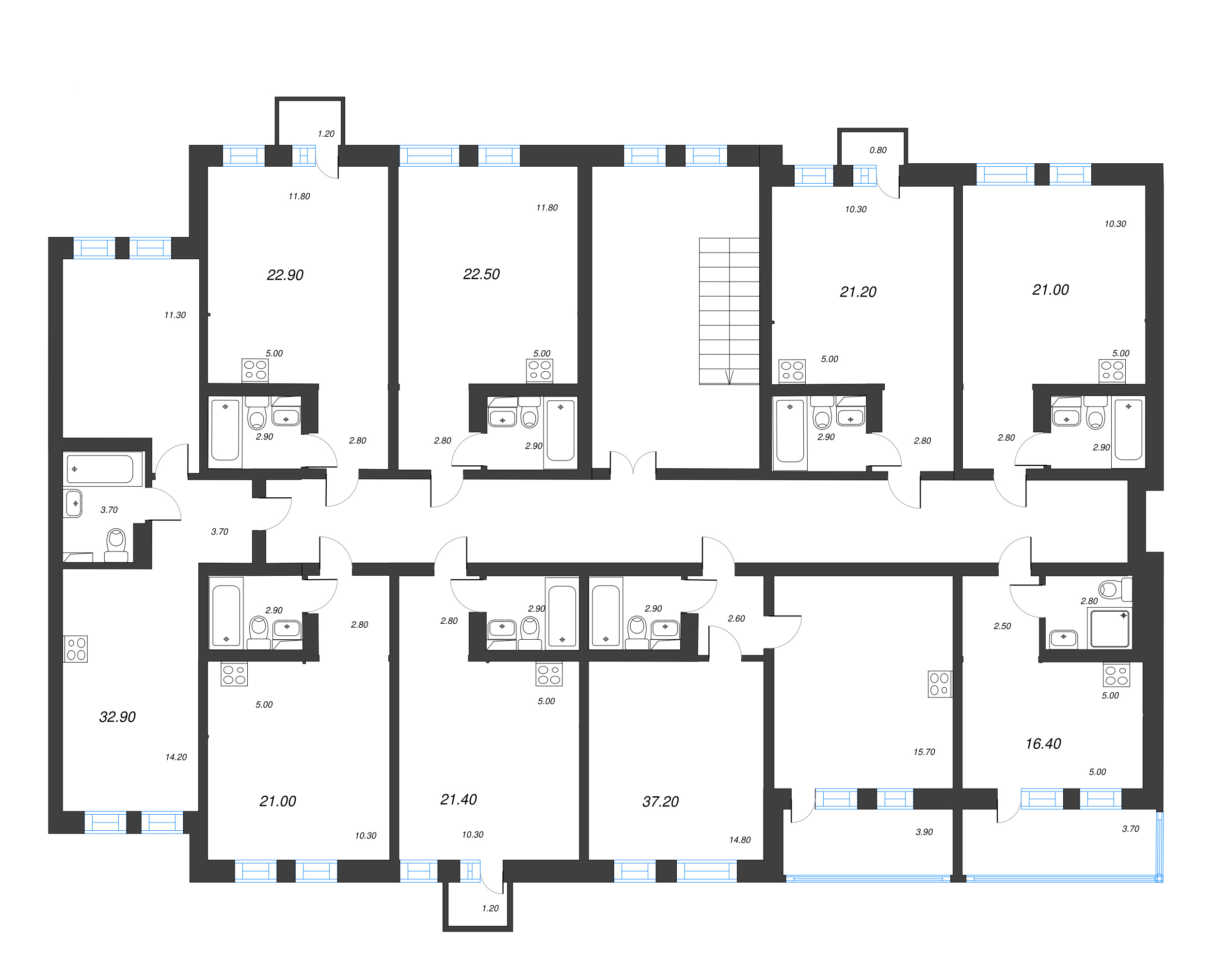 2-комнатная (Евро) квартира, 37.2 м² в ЖК "ЭКО Квартал NEGA" - планировка этажа
