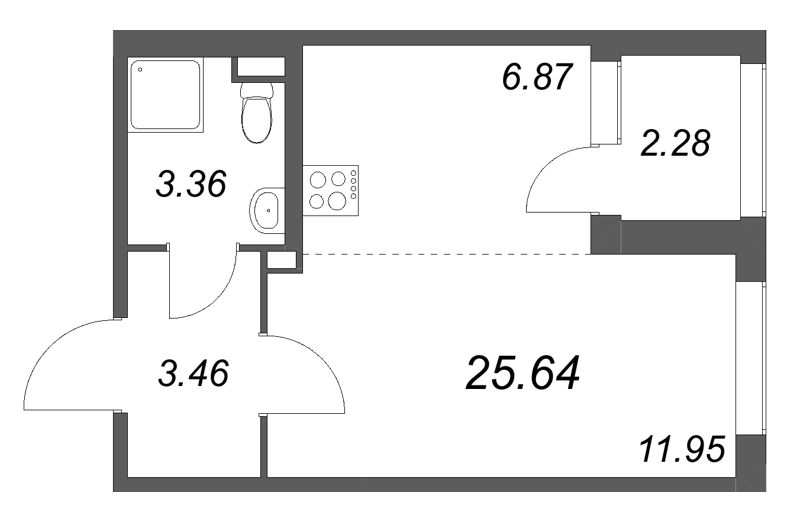 Квартира-студия, 25.64 м² в ЖК "Дубровский" - планировка, фото №1