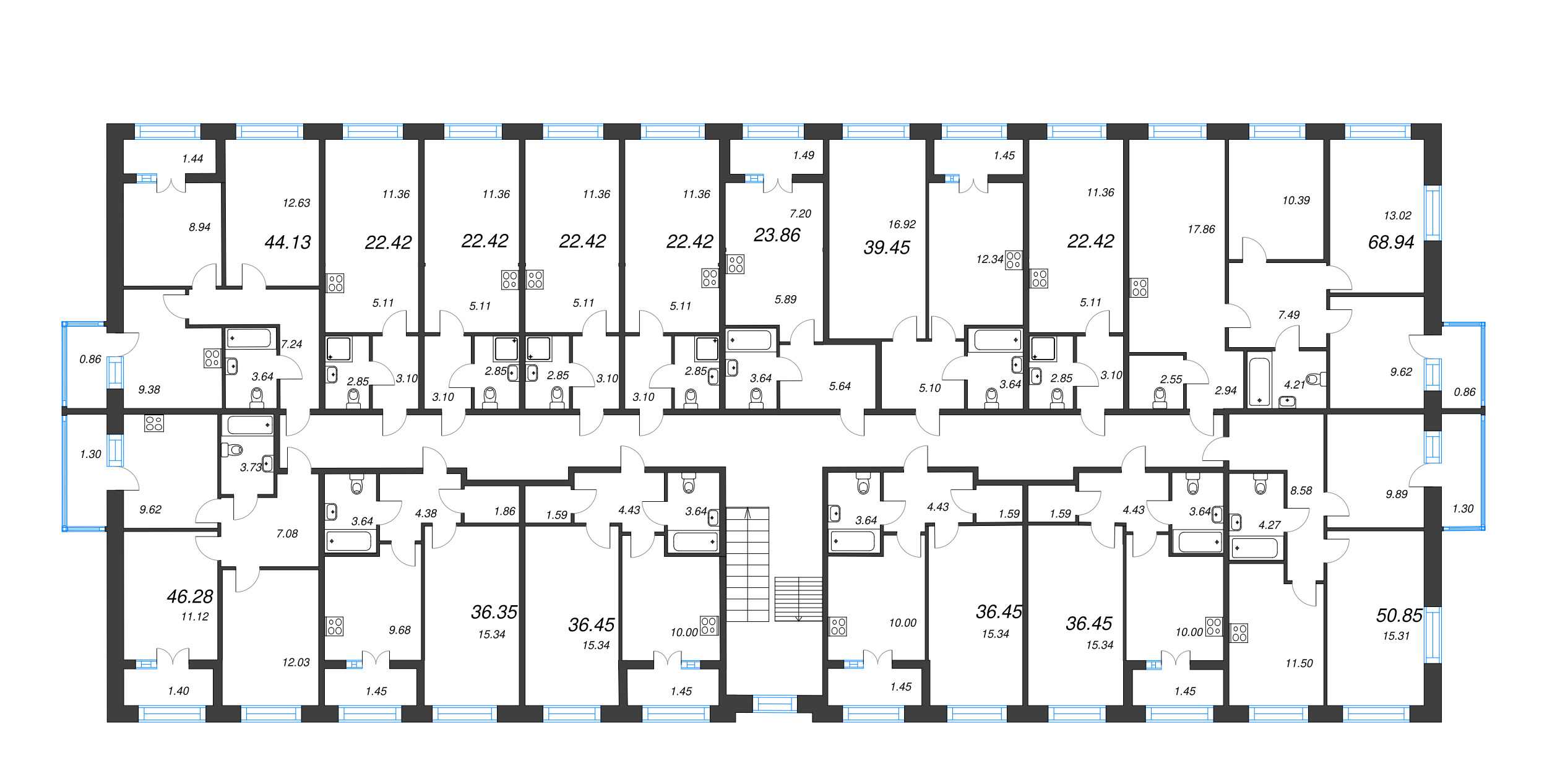 1-комнатная квартира, 22.42 м² в ЖК "Капральский берег" - планировка этажа