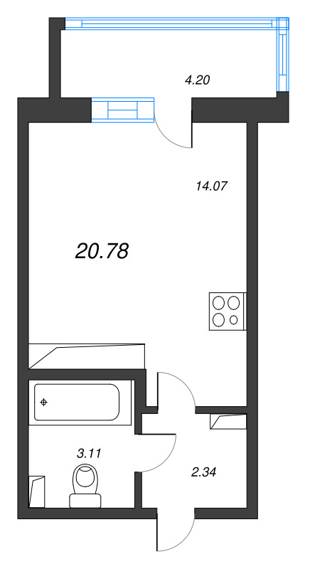 Квартира-студия, 20.78 м² в ЖК "Аэросити" - планировка, фото №1