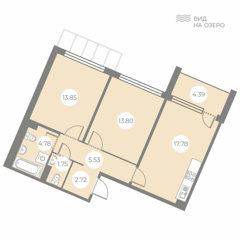 3-комнатная (Евро) квартира, 62.41 м² в ЖК "БФА в Озерках" - планировка, фото №1