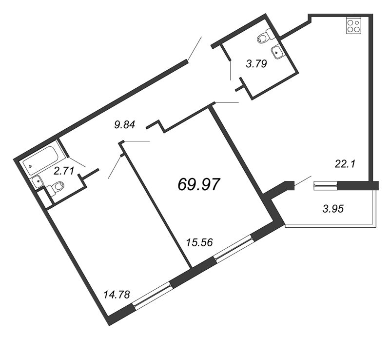 3-комнатная (Евро) квартира, 71.4 м² в ЖК "All Inclusive" - планировка, фото №1