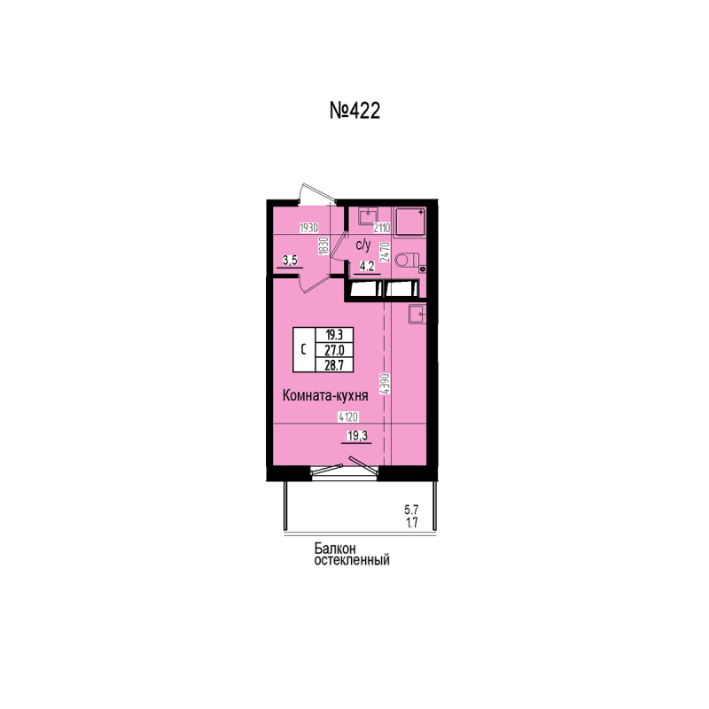 Квартира-студия, 28.7 м² в ЖК "ПРАГМА СИТИ" - планировка, фото №1