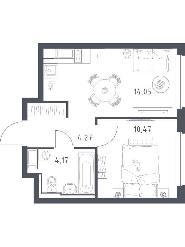1-комнатная квартира, 32.96 м² в ЖК "Новое Колпино" - планировка, фото №1