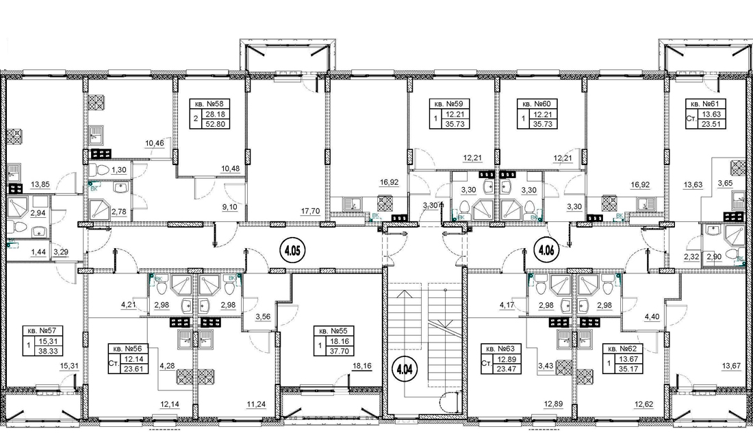 Квартира-студия, 23.7 м² в ЖК "Верево Сити" - планировка этажа