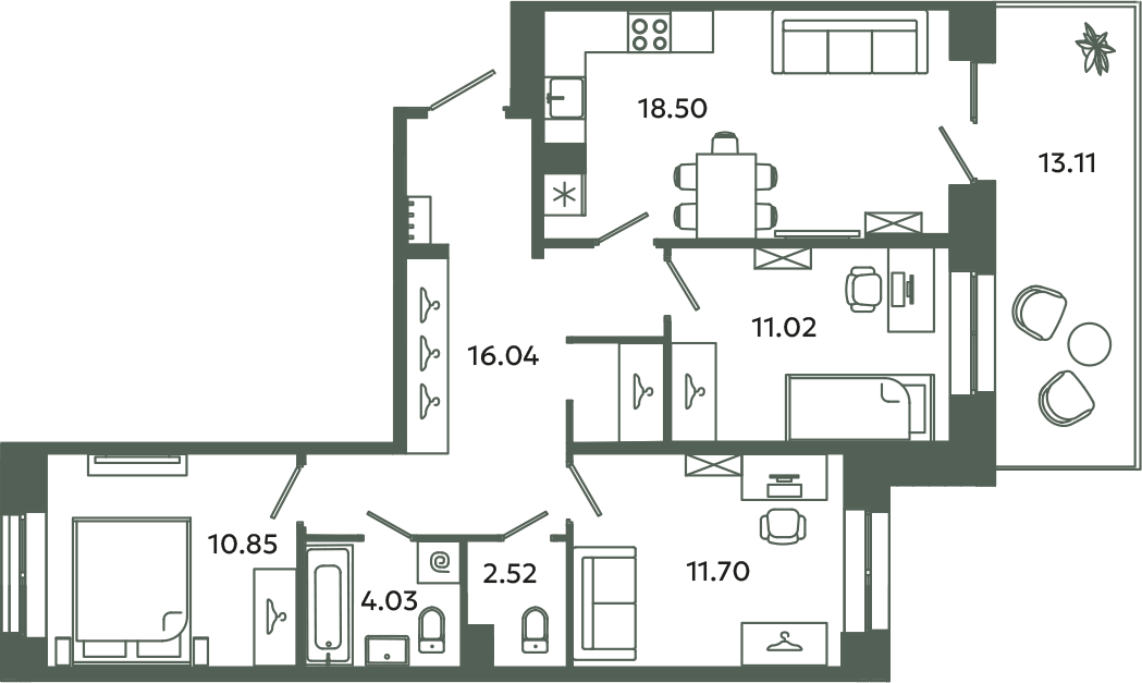 4-комнатная (Евро) квартира, 80.47 м² в ЖК "Загляденье" - планировка, фото №1