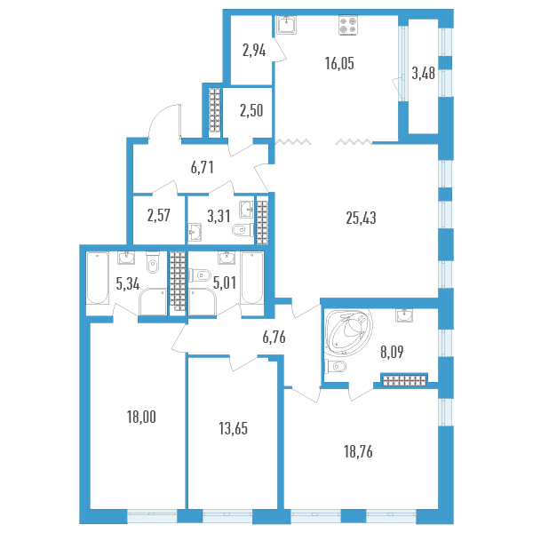 4-комнатная квартира, 136.86 м² - планировка, фото №1