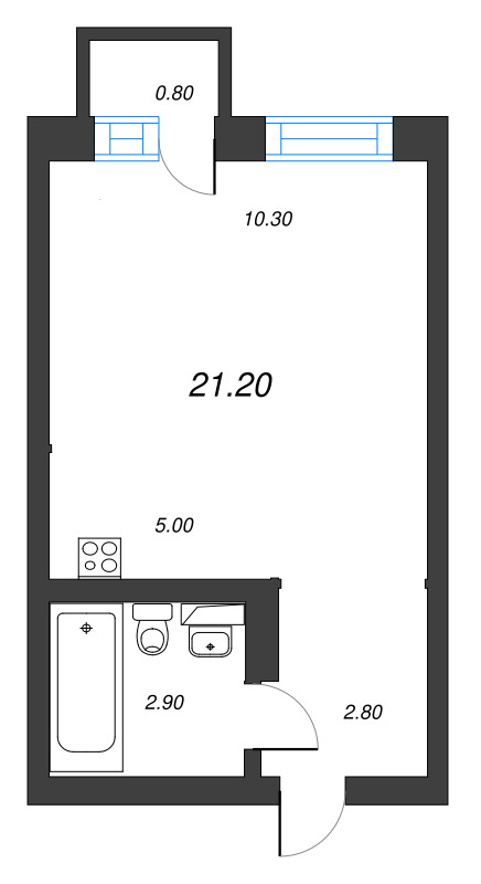 Квартира-студия, 21.2 м² в ЖК "Эко Квартал Нега" - планировка, фото №1