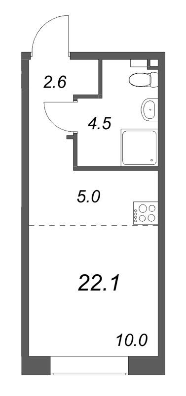 Квартира-студия, 22.1 м² в ЖК "Пулково Lake" - планировка, фото №1