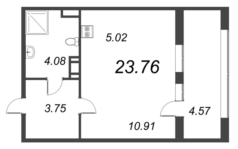 Квартира-студия, 23.76 м² - планировка, фото №1