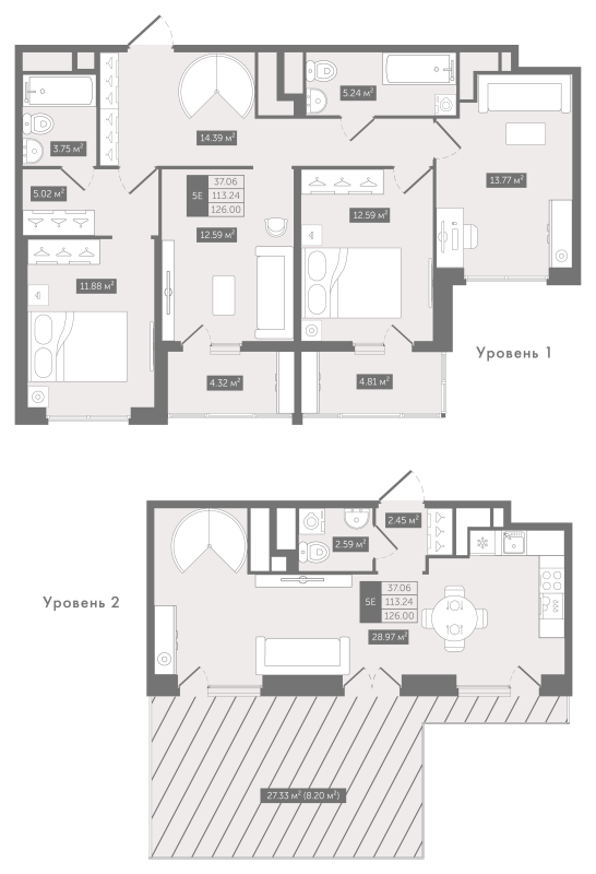 4-комнатная (Евро) квартира, 126 м² в ЖК "N8" - планировка, фото №1