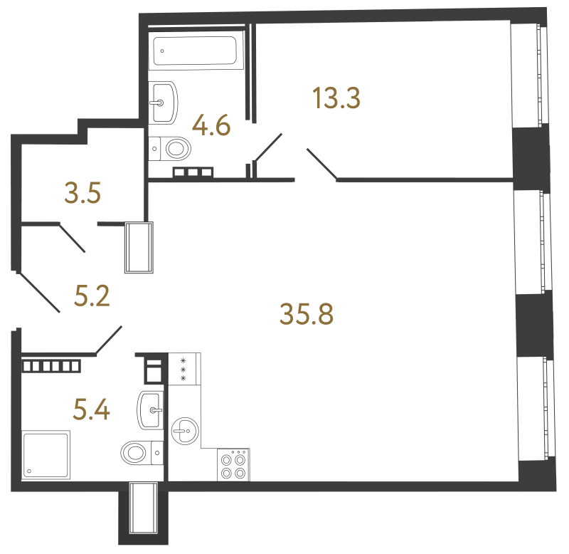2-комнатная (Евро) квартира, 67.8 м² в ЖК "Светоч" - планировка, фото №1