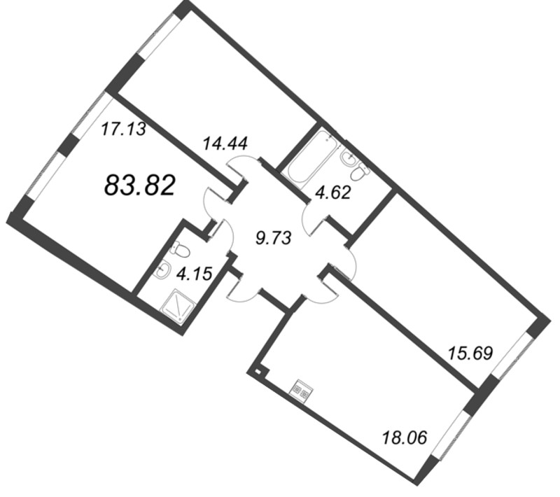 4-комнатная (Евро) квартира, 83.82 м² в ЖК "Морская набережная. SeaView" - планировка, фото №1