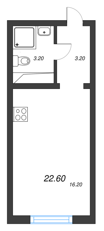 Квартира-студия, 22.6 м² в ЖК "Ручьи" - планировка, фото №1
