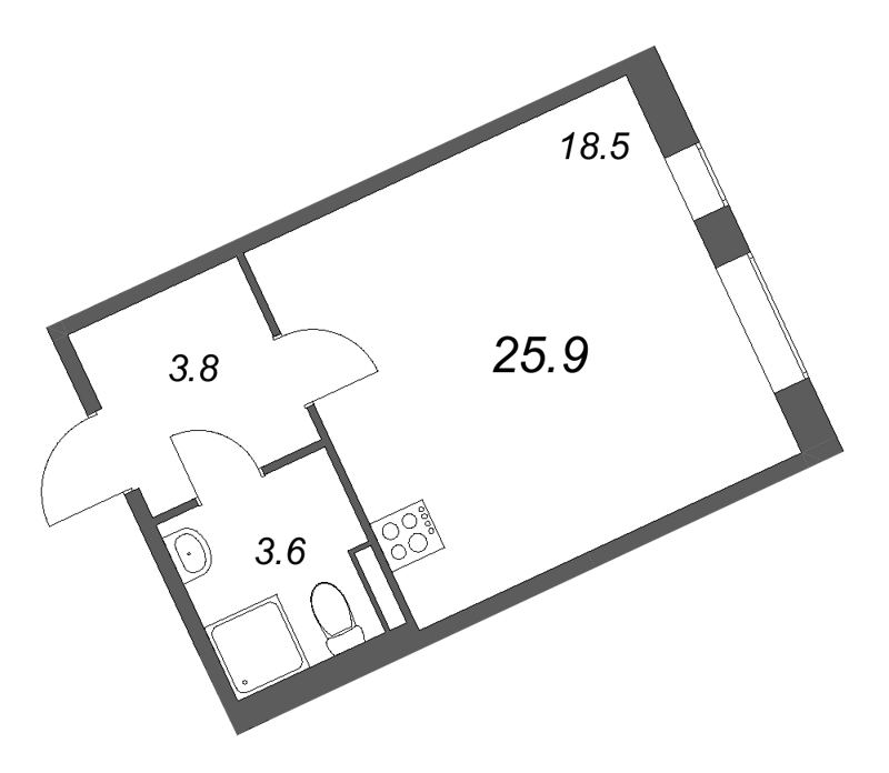 Квартира-студия, 25.9 м² в ЖК "Экография" - планировка, фото №1
