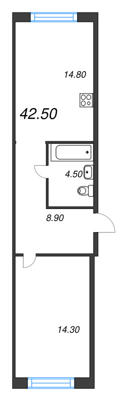 1-комнатная квартира, 42.5 м² в ЖК "Ягодное Река Парк" - планировка, фото №1