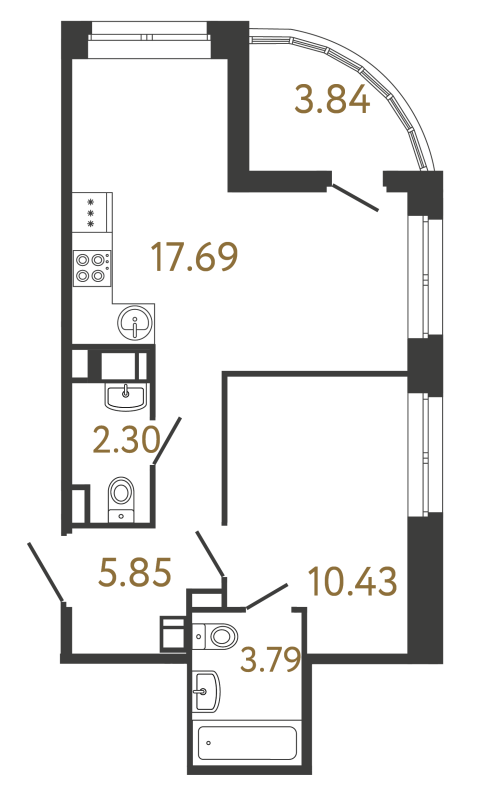 2-комнатная (Евро) квартира, 40.07 м² в ЖК "Ultra City 3.0" - планировка, фото №1