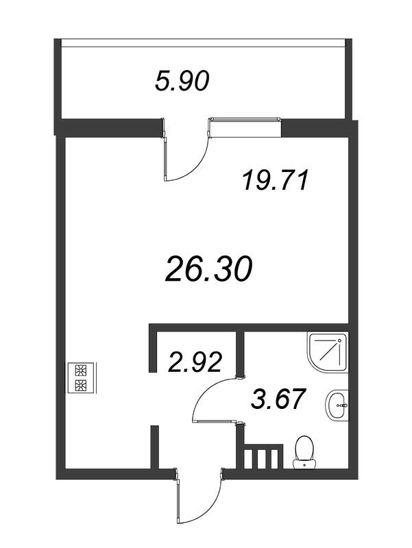 Квартира-студия, 26.3 м² - планировка, фото №1