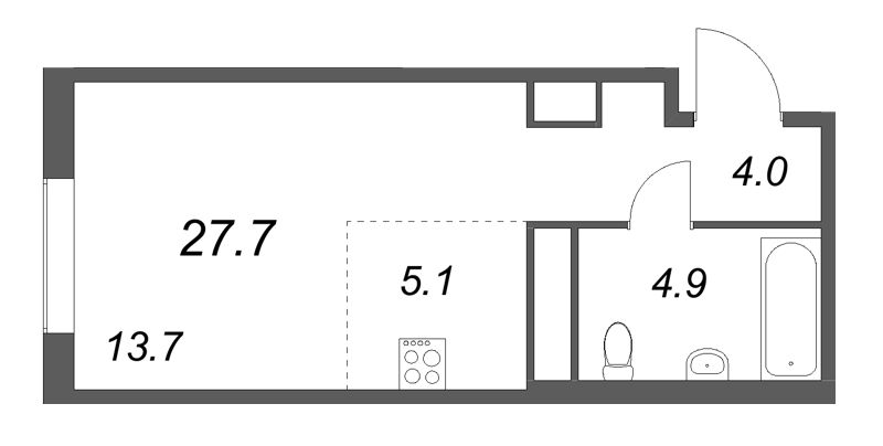 Квартира-студия, 27.7 м² в ЖК "Передвижники" - планировка, фото №1