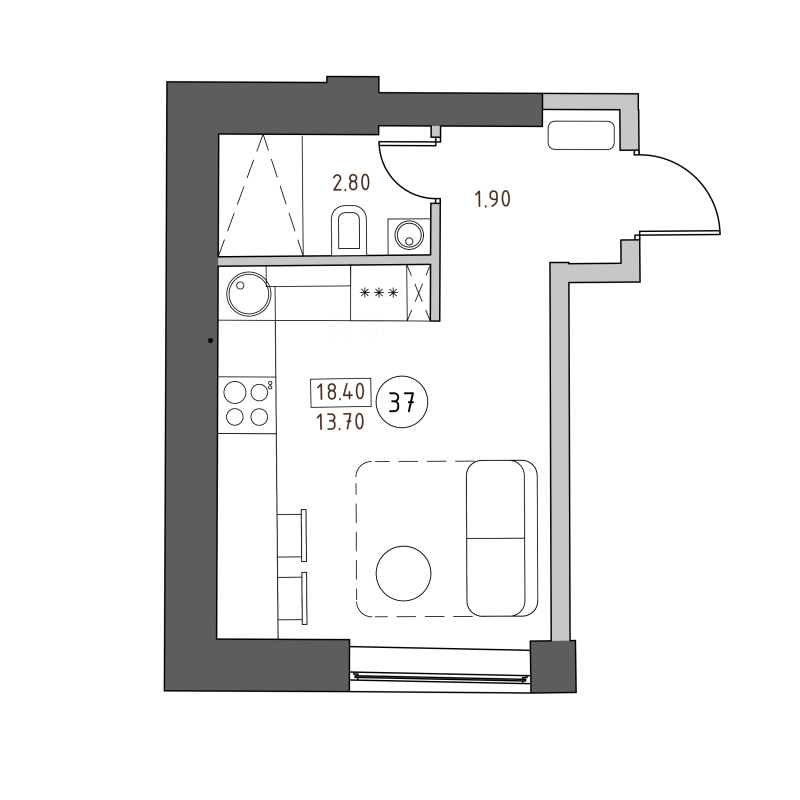 Квартира-студия, 18.4 м² в ЖК "Швецова 4" - планировка, фото №1