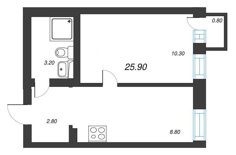 1-комнатная квартира, 25.3 м² в ЖК "Эко Квартал Нега" - планировка, фото №1