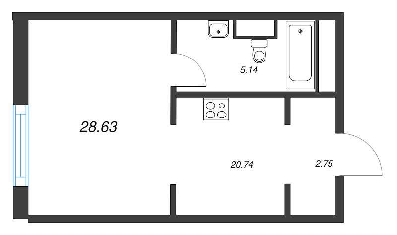 Квартира-студия, 28.63 м² в ЖК "Legenda Васильевского" - планировка, фото №1