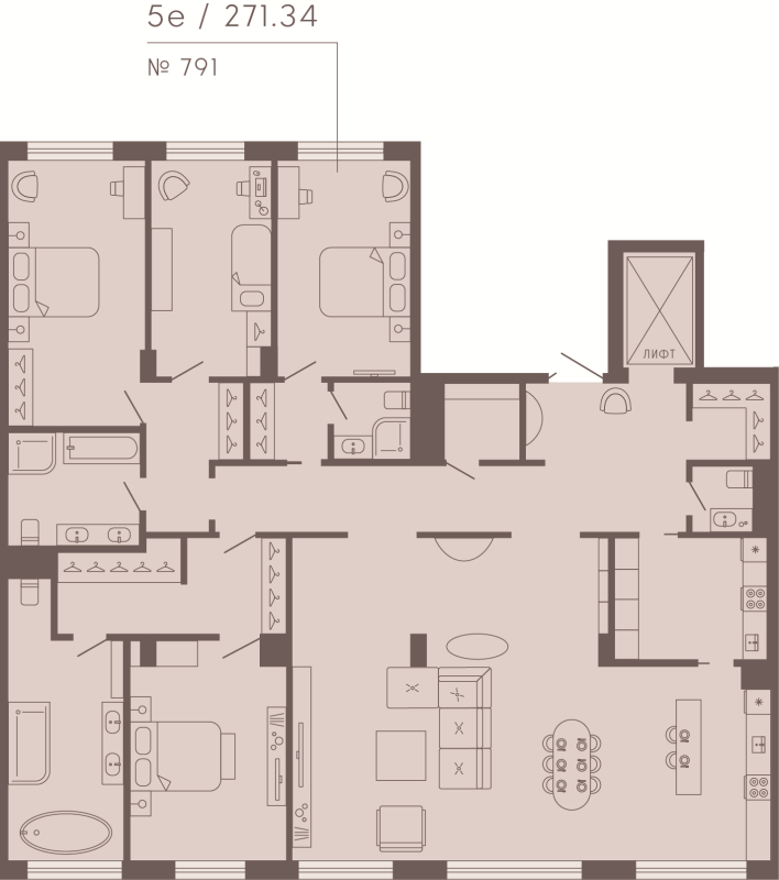 5-комнатная (Евро) квартира, 271.34 м² в ЖК "17/33 Петровский остров" - планировка, фото №1