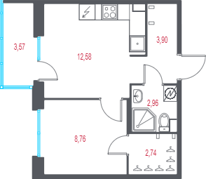 1-комнатная квартира, 32.01 м² в ЖК "Город-спутник Южный" - планировка, фото №1