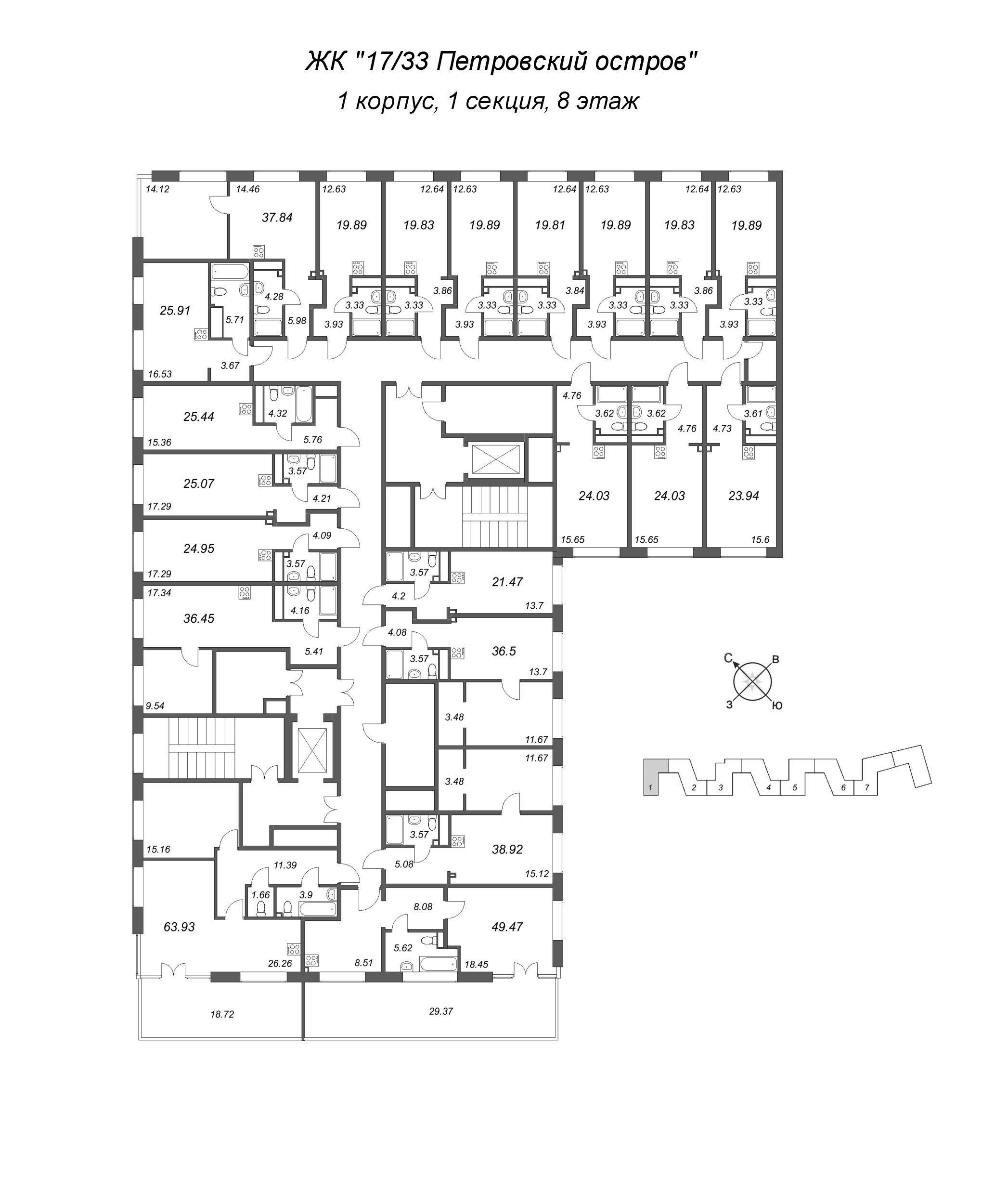 Квартира-студия, 19.81 м² в ЖК "17/33 Петровский остров" - планировка этажа