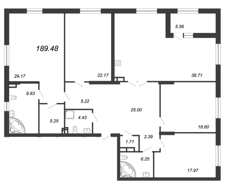 4-комнатная квартира, 191.8 м² - планировка, фото №1